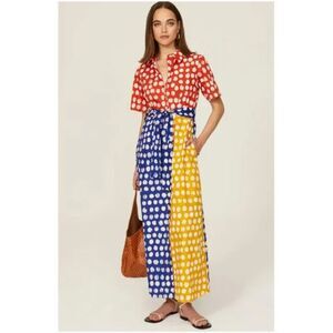 Busayo Collective Primary Colorblock Fun Cotton Polka Dot Maxi Shirt Dress 4